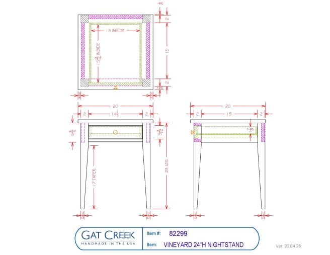 Vineyard Low Nightstand drawings