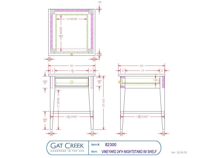 Vineyard Low Nightstand drawings