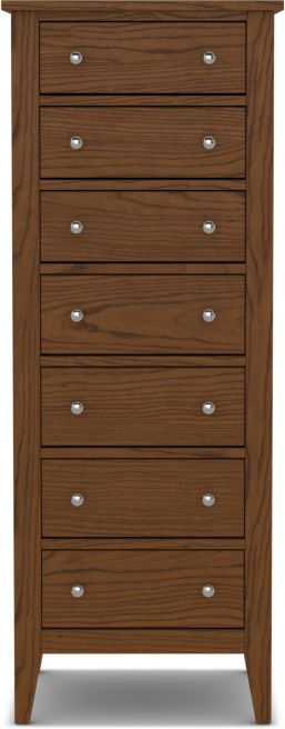 A handcrafted solid ash wood lingerie chest with seven dovetail-joined drawers, designed for vertical bedroom storage and heirloom-quality craftsmanship.