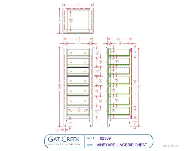 Vineyard Lingerie Chest dimensions and drawings