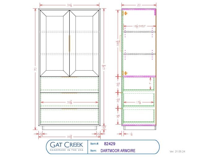 Drawings and dimensions for the Dartmoor Armoire