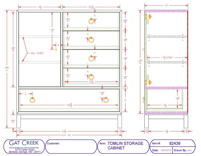 Drawings and dimensions for the Tomlin Storage Cabinet