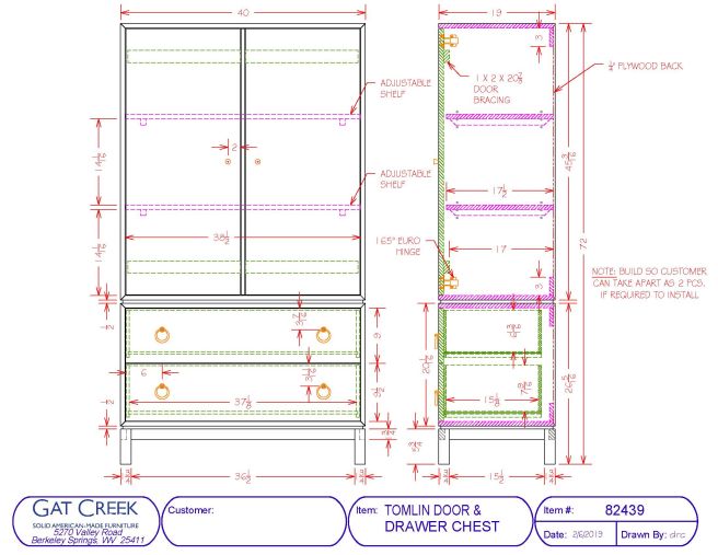 Tomlin Door & Drawer Cabinet drawings with dimensions