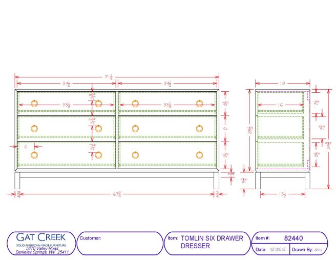 Tomlin Six Drawer Dresser drawings