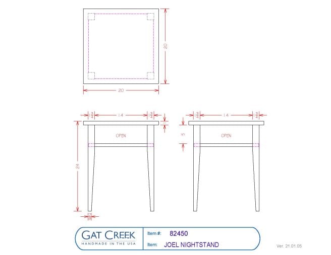 drawings for the Joel Nightstand