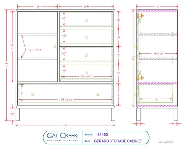 Drawings with dimensions for the Gerard Storage Cabinet