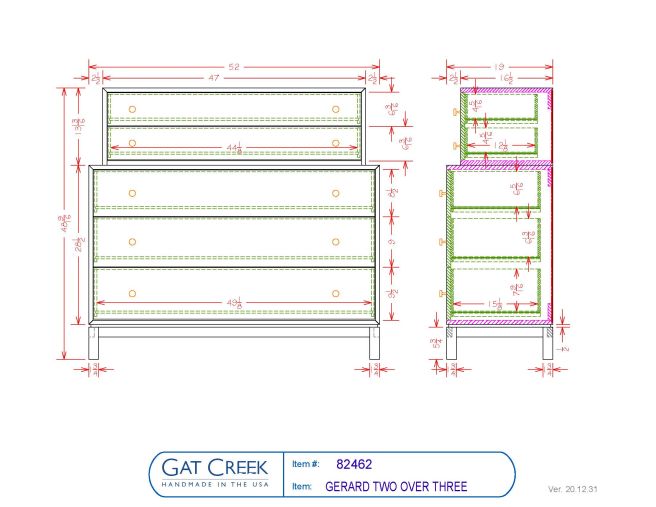 drawings and dimensionsfor the Gerard Two Over Three