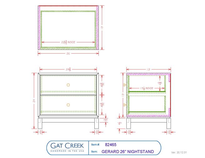 drawings for the Gerard 26" Nightstand