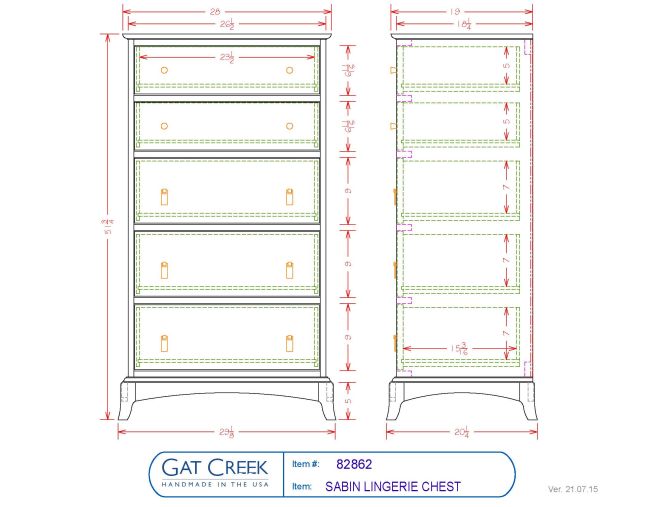 Drawings and dimensions for the Sabin Lingerie Chest