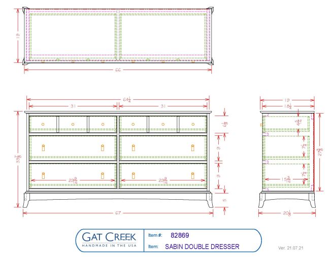 Drawings and dimensions for the Sabin Double Dresser
