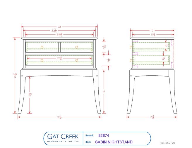 Drawings and dimensions for the Sabin Nightstand