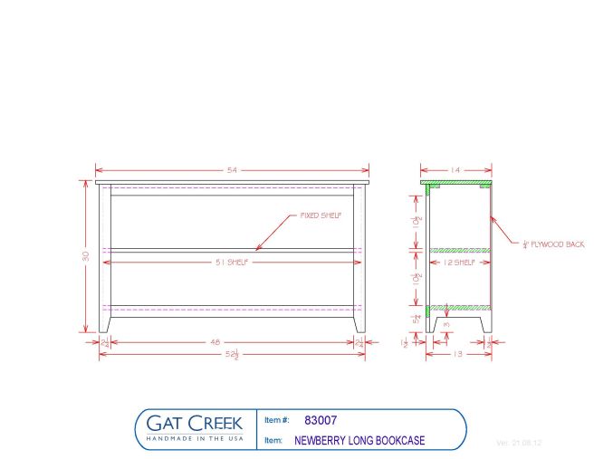 Newberry Long Bookcase drawings