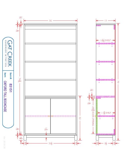 Drawings and dimensions for the Oxford Tall Bookcase