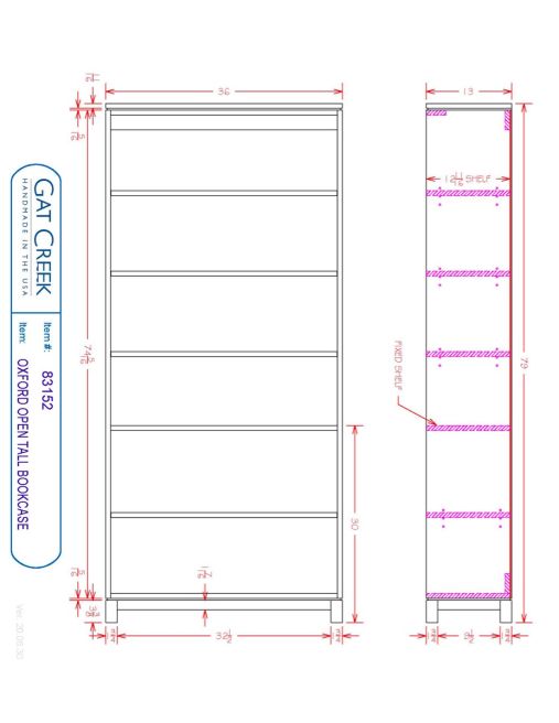 Drawings and dimensions for the Oxford Open Tall Bookcase