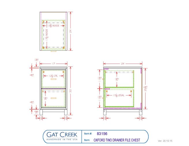 Drawings and dimensions for the two drawer Oxford File Chest