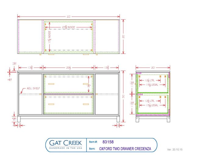 Drawings and dimensions for the Oxford Credenza