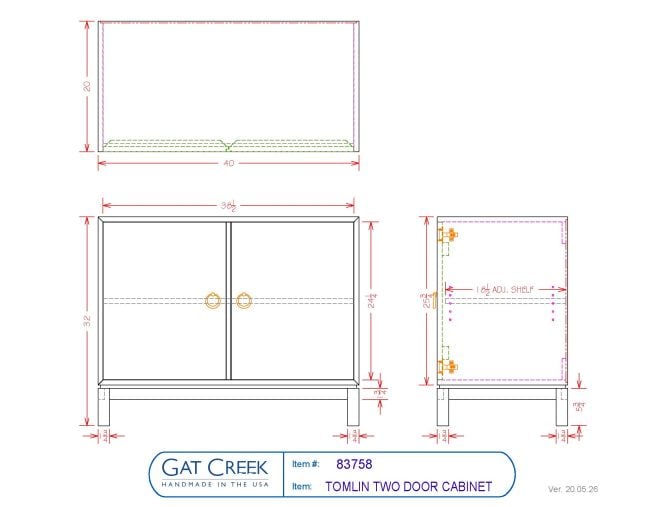 Tomlin Two Door Cabinet drawings with dimensions
