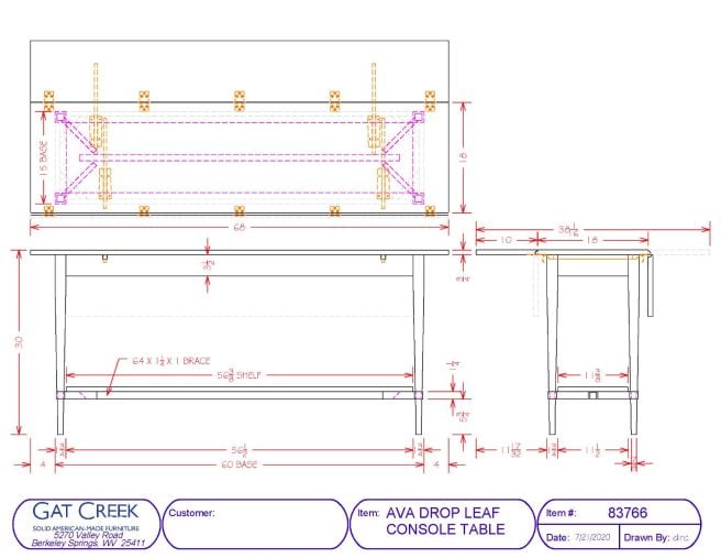 Drawings and dimensions for the Ava Drop Leaf Table