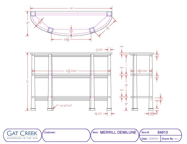 drawings of the dimensions for the Merrill Demilune