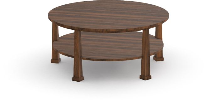 solid wood round craftsmen style coffee table with lower shelf