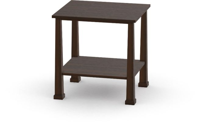Solid wood rectangular end table with a natural finish and lower shelf for storage.