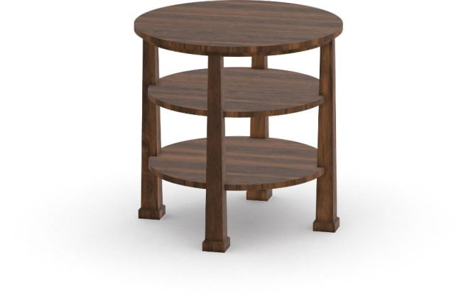 Stylish round side table made of solid wood with two lower shelves