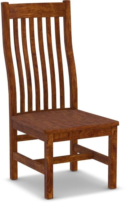 Solid wood dining chair with a high slatted back and rich wood grain finish, showcasing traditional craftsmanship and timeless design.