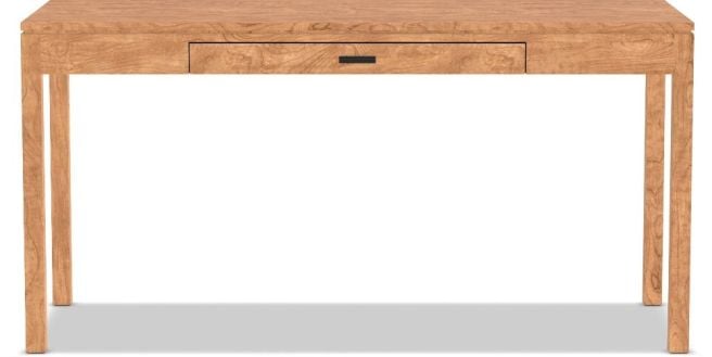 Handcrafted wooden desk featuring a sleek profile, integrated storage drawer, and durable construction for a refined workspace.