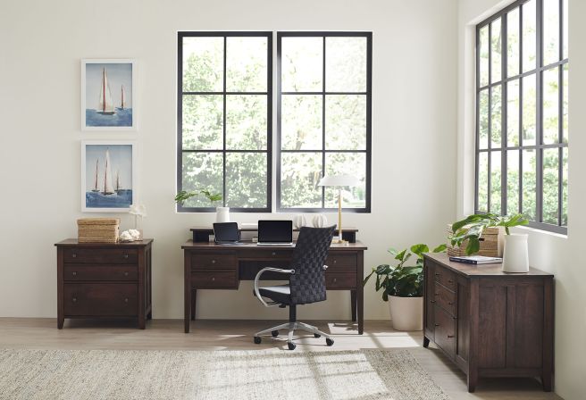 wooden office furniture with solid wood credenza.