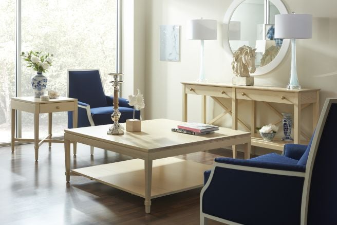 Beautiful handmade hardwood furniture in a living room.