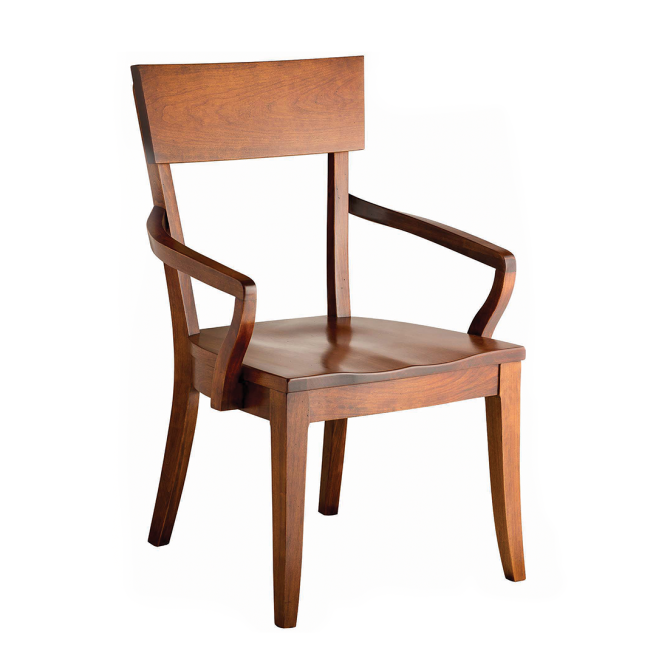 A real wood dining chair with curved armrests and a timeless silhouette, expertly crafted from sustainably sourced Appalachian hardwood.