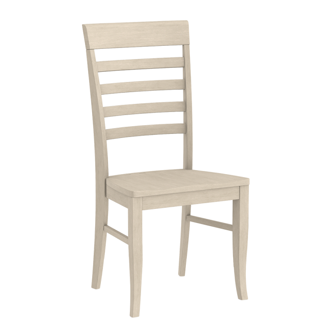 Elegant ladder-back wooden chair featuring a contoured seat and a timeless design for comfortable dining and everyday use.