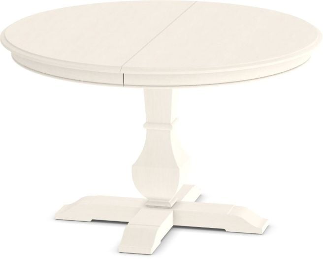 Elegant round pedestal dining table with a classic design, featuring a sturdy central base for balanced support and refined dining aesthetics.
