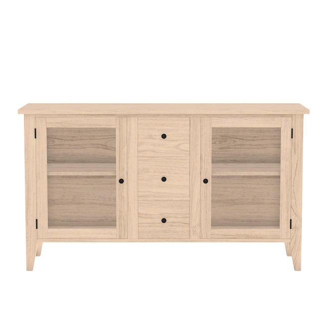 Solid wood media cabinet with glass doors