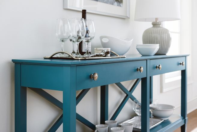 hardwood dining room server painted blue