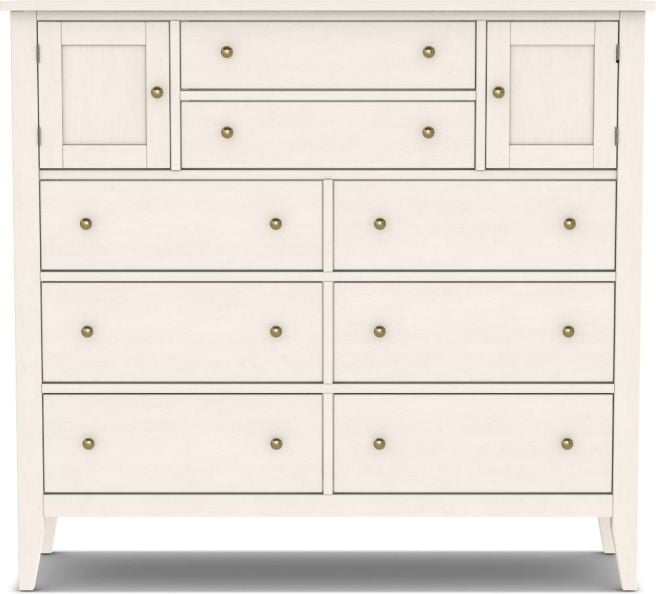 A handcrafted solid wood gentleman’s chest featuring multiple drawers, two cabinet doors, and heirloom-quality construction.