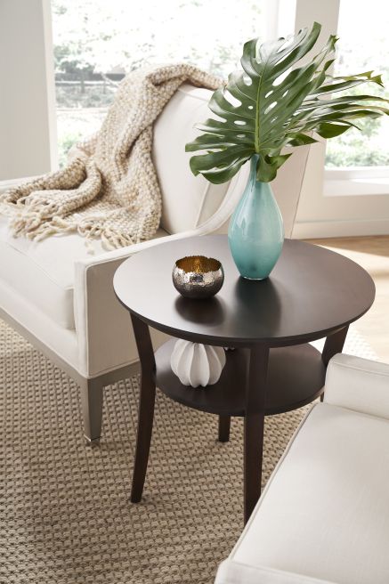 Round side table with lamp outlet