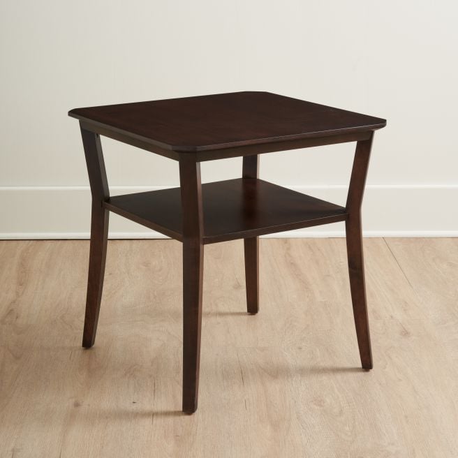 Modern square end table with tapered legs, crafted from Appalachian wood with a dark finish, perfect for a stylish living room