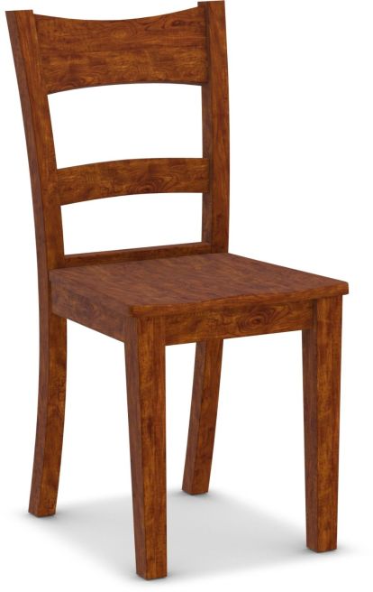 A solid wood dining chair with a classic ladder-back design, featuring a warm natural wood grain finish.