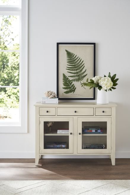 glass door media cabinet made from Appalachian Hardwood