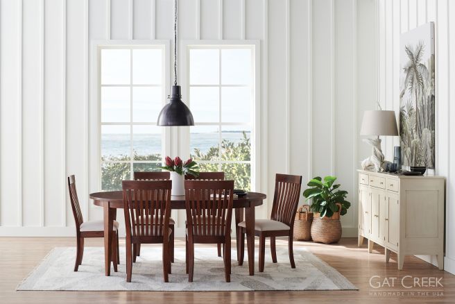 A real wood dining table made from sustainably sourced Appalachian hardwood, featuring a classic design with sturdy, handcrafted construction.