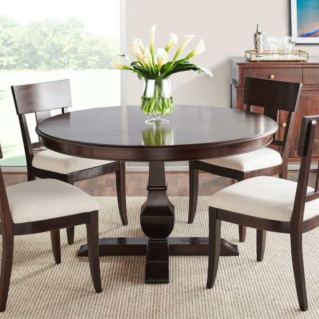 solid wood table with upholstered seats