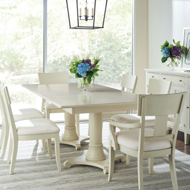 cream colored hand glazed wooden dining room set
