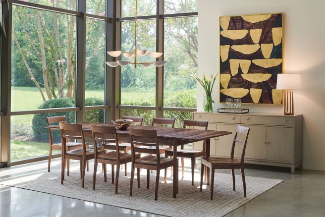 real walnut dining set with wood chairs and wood table